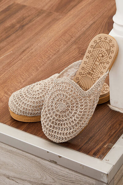 EBRUTESETTÜR Knitted Detailed Closed-Front Slippers Stone