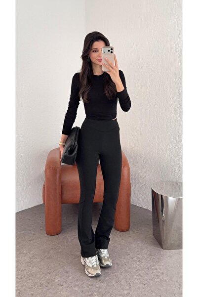 HAZELANNA Colanți termici negri evazați