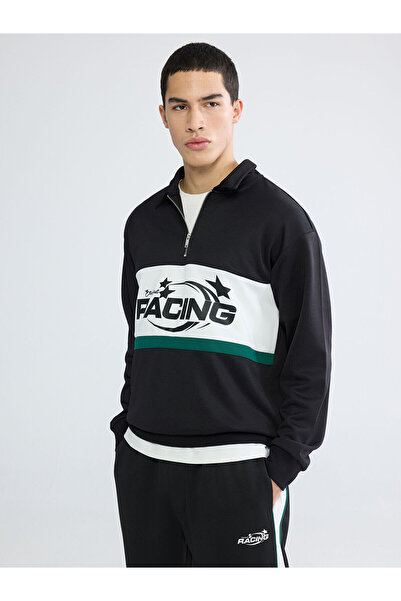 LC Waikiki RMZ GİYİM ΠΡΟΣΦΟΡΕΣ ΤΗΣ ΣΕΖΟΝΗΣ Ανδρικό φούτερ με μαύρο γιακά πόλο...