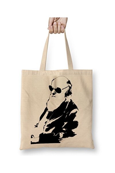 Toyaso Charles Darwin White Tote Bag Long Handle Shopping Bag Beach Bag