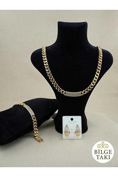 Bilge Takı Vip Zirkon Taşlı Tam Set Xuping Kolye, Bileklik ve Küpe, Kararmaz,...