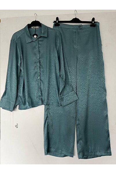 MODAGK Self Patterned Satin Pants Shirt Set