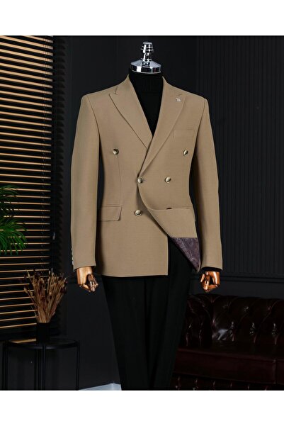 TerziAdemAltun Italian Style S Slim Fit K Double-Breasted Pointed Collar Men'...