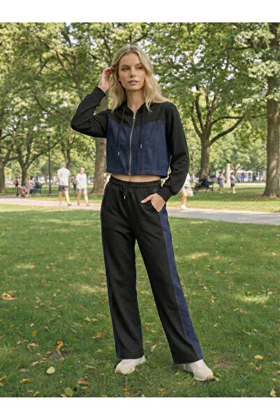 NEW JOURNAL Γυναικείο μαύρο τζιν με λεπτομέρεια και φερμουάρ με κουκούλα τεμα...