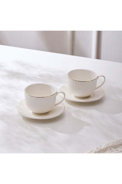 Malooki Set of 2 cups with 2 saucers, porcelain, 190 ml - royal white