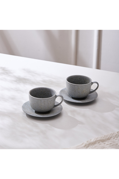 Malooki Set of 2 cups with 2 saucers, porcelain, 190 ml - stone grey