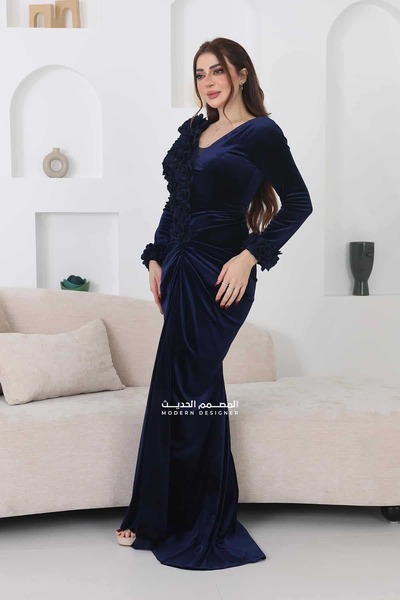 modern designer فستان مخمل ناعم بورد ملكي