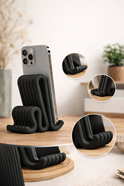 Üçüncü Boyut Baskı Dünyası حامل هاتف أسود حديث - تصميم مكتبي بسيط