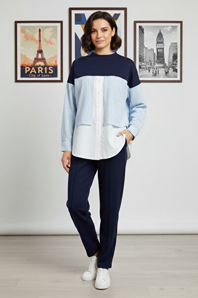 NEW JOURNAL Set sport pentru femei, albastru marin, cu dungi piese, cu detali...