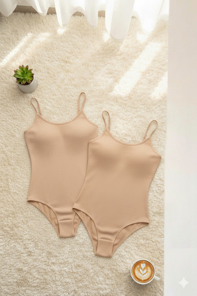 ROZELT Women's Cotton Rope Strap Wide Neckline Skin-Tone 2-Piece Snap-On Body...