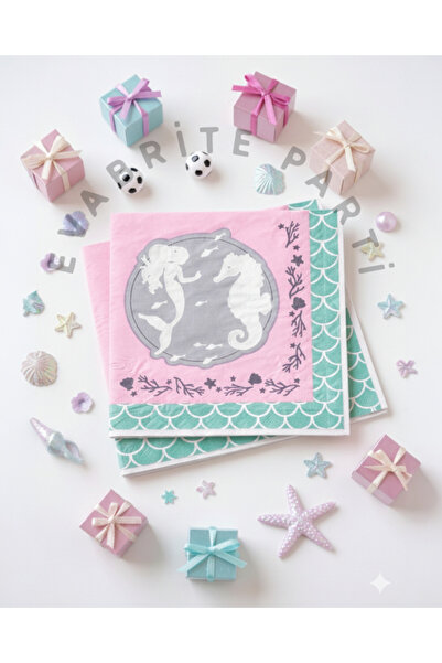 Evabrite Mermaid Themed Birthday Napkin - Pack of 20 - 33X33 cm Party Present...