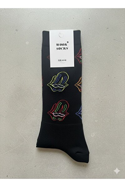 WOOK SOCKS Graphic Embroidered Unisex Black Socks