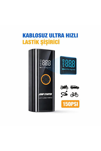 DARKOM Kablosuz Akü Takviye Cihazı ve Lastik Şişirici 150 PSI Dijital Ekranlı...