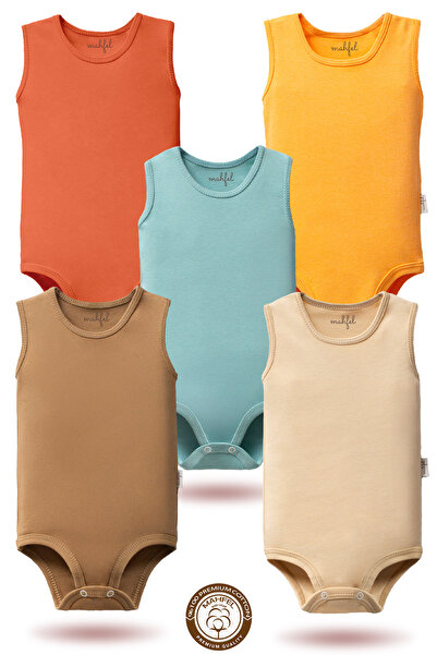 MAHFEL 100% Organic Cotton Snap Fastener Sleeveless Baby Bodysuit 5-Pack