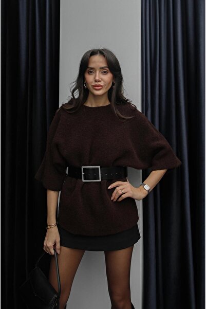 Havoş Pulover maro cu detaliu din dantelă pe spate