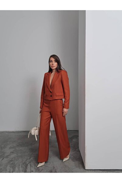 Swass Brick Color Double-Breasted Cut Jacket Pants Set
