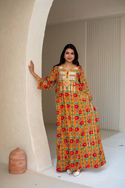 AFandina Heritage Charm Jalabiya – Rich embroidery on royal blue fabric SM-69