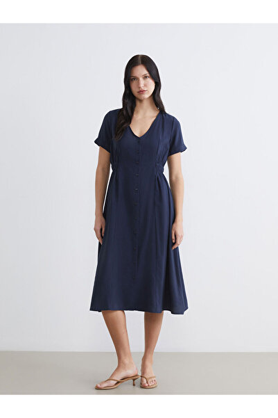 LC Waikiki Μπλε ναυτικό φόρεμα σε γραμμή Α με λαιμόκοψη V