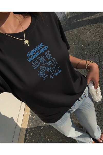 FUFLUNS TRIOC OVERSIZE CU Gâtul Bicicletă, Imprimat SUMMER MOOD, pentru femei