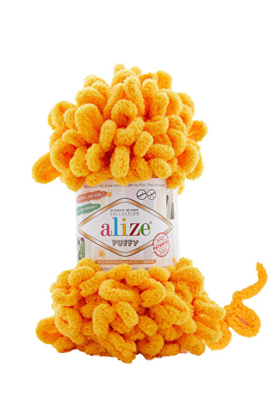 Alize Puffy 1 Adet 14 Sarı El Örgü Ipliği Elle Örülen Kalpli Yastık Bebek Bat...