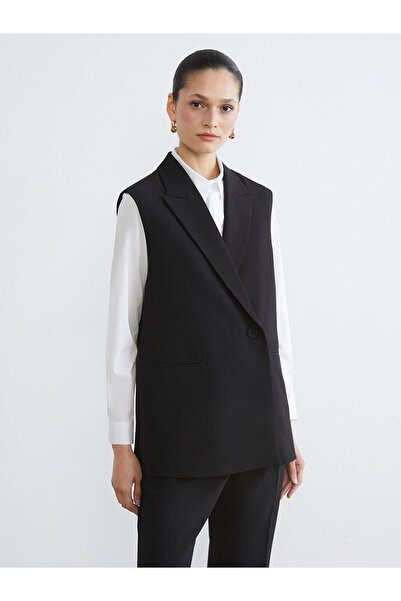 LC Waikiki Black Double-Breasted Collar Women's Classic Vest