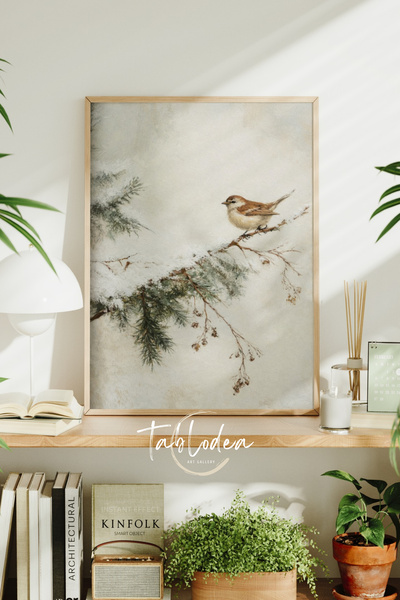 tablodea Poster artistic cu aspect de acuarelă, cu pasăre pe ramură, cu temat...