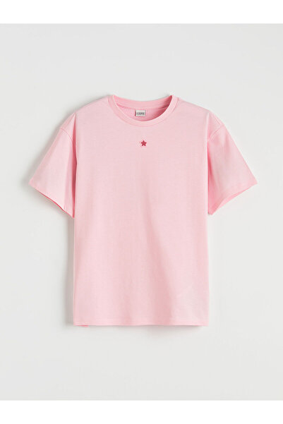 LC Waikiki Roza okrugla kragna devojčica majica sa vezom