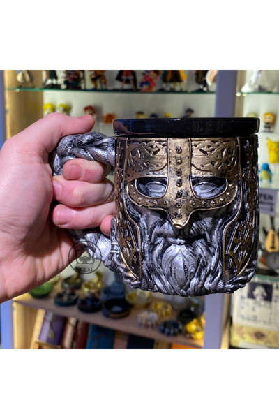 FG KONNİCHİWA Viking Horned and Viking Models Mug Hand Painted Ceramic & Poly...