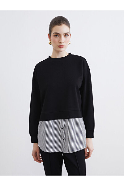 LC Waikiki Black shirt detailed women's sweatshirt tunic