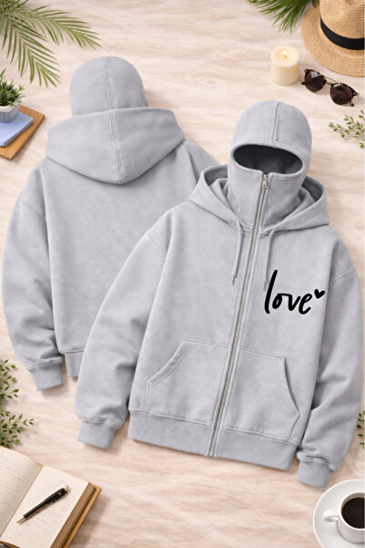Pink Sky Unisex Love Printed Zippered Hooded Sweatshirt