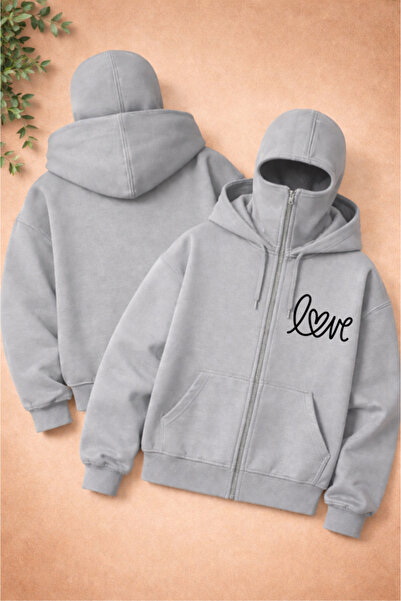 Pink Sky Unisex Love Printed Zippered Hooded Sweatshirt