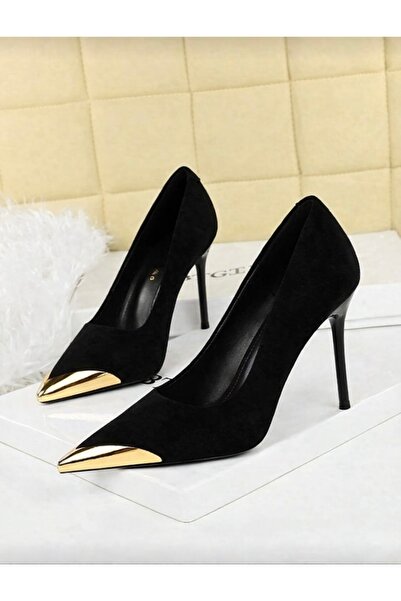 ELEVAM Women's Stiletto Pointed Toe Gold Detailed Heeled Shoes