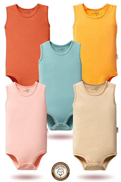 MAHFEL 100% Organic Cotton Snap Fastener Sleeveless Baby Bodysuit 5-Pack