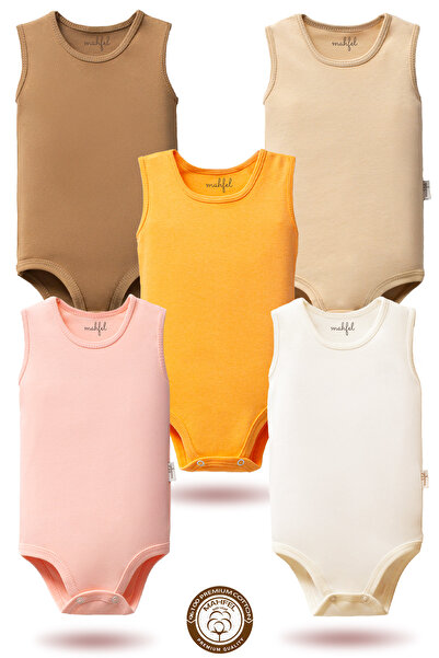 MAHFEL 100% Organic Cotton Snap Fastener Sleeveless Baby Bodysuit 5-Pack