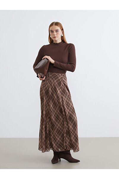 LC Waikiki LCW Modest Beli Fermuarlı Ekose Kloş Etek