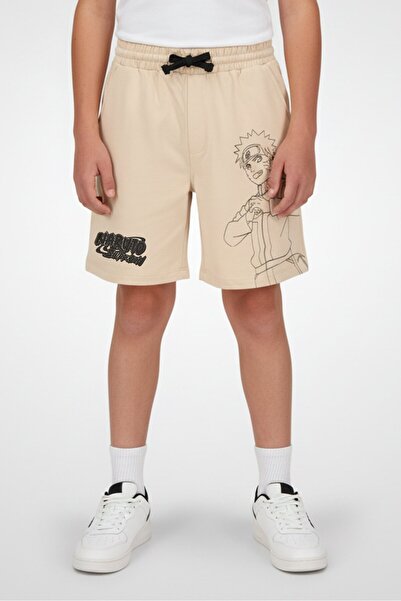 NARUTO Kids Boy Drawstring Graphic Print Basic Shorts, Beige