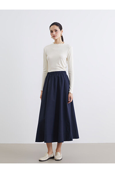 LC Waikiki Fusta evazată din poplin cu talie elastică, albastru bleumarin