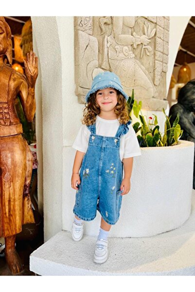 Elefantejr ÇİÇEK NAKIŞLI ŞORTLU DENİM SALOPET