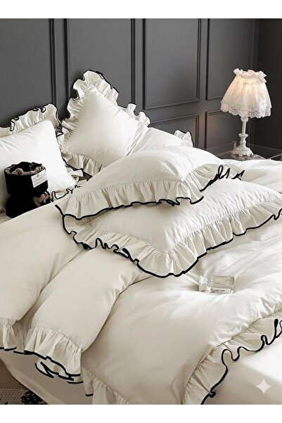 conzaliza Çift Kişilik Lastikli Çarşaflı Fırfırlı Nevresim Takımı | Ecru