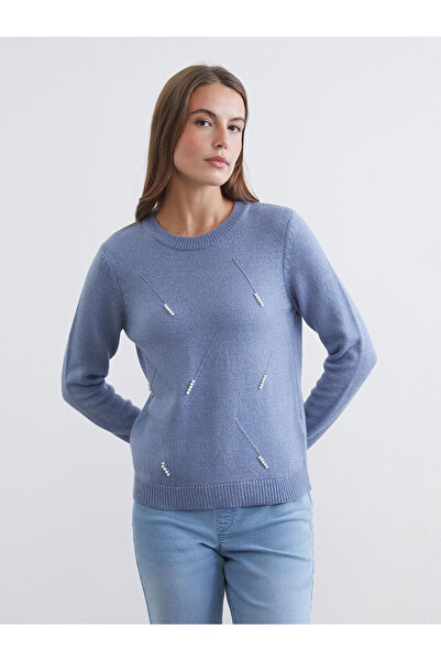 LC Waikiki Peak New Season Crew Neck Pearl Embroidered Women's Knitwear Sweater