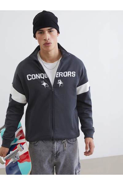 LC Waikiki Xside Anthracite Comfortable Fit Mock Neck Men's Zippered Sweatshirt