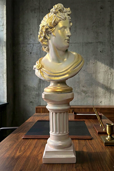 ZAP AKSESUAR Apollo Büst Heykeli Sütunlu Dev Boy 48 cm Dekoratif Antik Figür ...