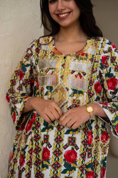 AFandina Heritage Charm Jalabiya – Rich embroidery on royal blue fabric SM-69