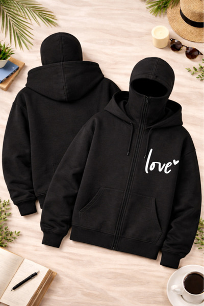 Pink Sky Unisex Love Printed Zippered Hooded Sweatshirt