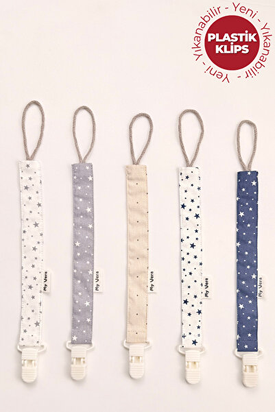 MyVera Yıldızlı Lacivert ve Gri- Vizon Puantiye - Plastik Klipsli Emzik Askıs...