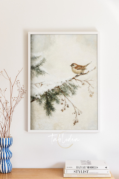 tablodea Poster artistic cu aspect de acuarelă, cu pasăre pe ramură, cu temat...
