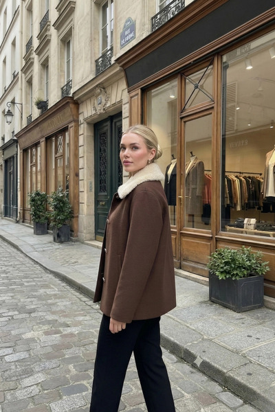 PASTELASTORE Fur Collar Lined Cashmere Jacket Coat 2121