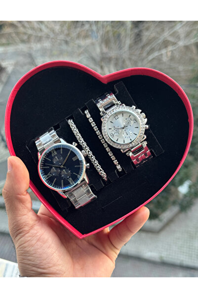 Tulpar Special Design Lover Couple Wristwatch Set in Red Heart Box