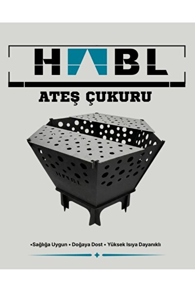 habl Taşınabilir Ateş Çukuru Paslanmaz Izgaralı | Kamp ve Bahçe Ateşi, Mangal...