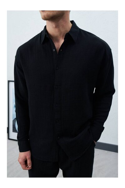 perasttesktil Men's Muslin Fabric Oversized Shirt